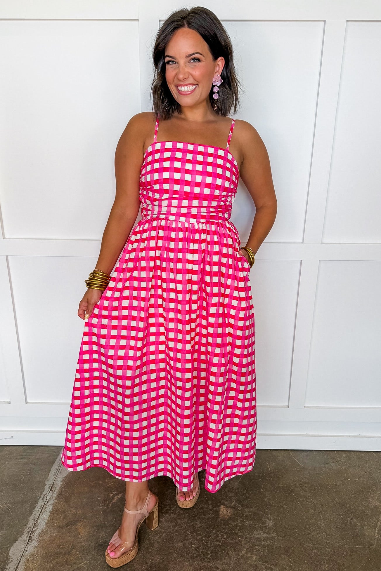 Bright Days Gingham Midi Dress in Pink – Jules & James Boutique