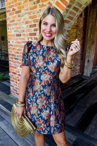 Autumn Romance Floral Jacquard Mini Dress