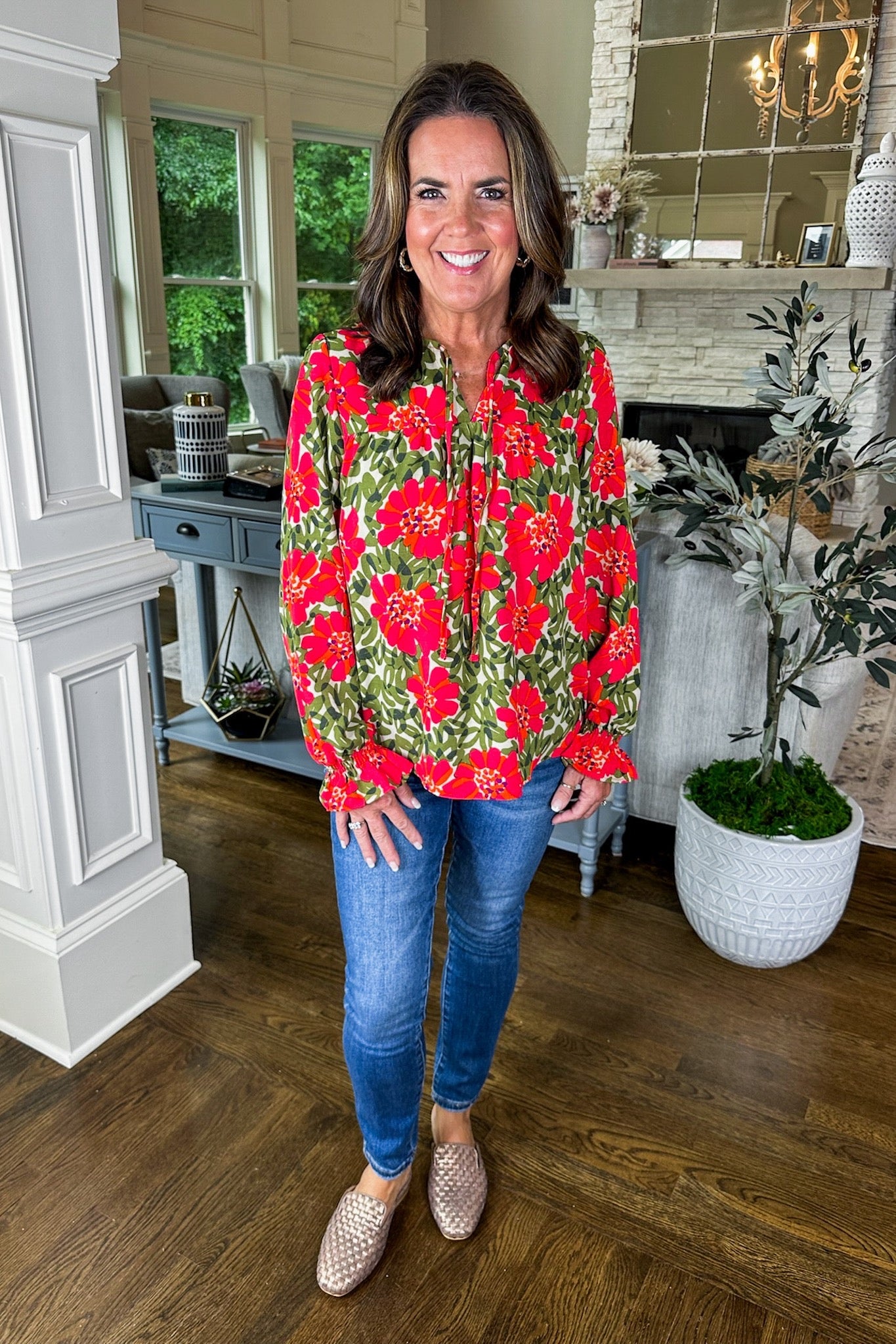 The Elena Wildflower Olive Top by Michelle McDowell