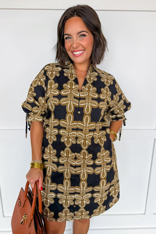 The Willow Walk Dress in Black & Gold