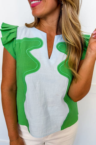 The Retro Wave Blouse in Green
