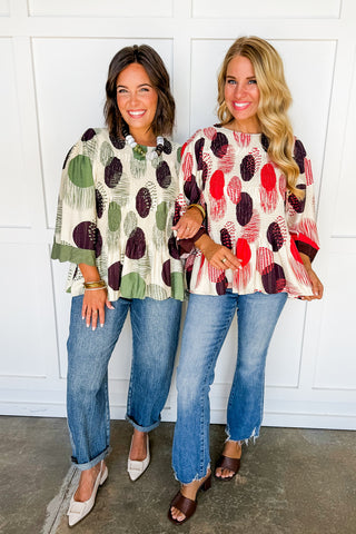 Abstract Dot Print Top in Olive