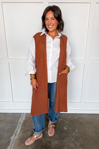 Dear Scarlett Bungalow Cardigan Vest In Chestnut
