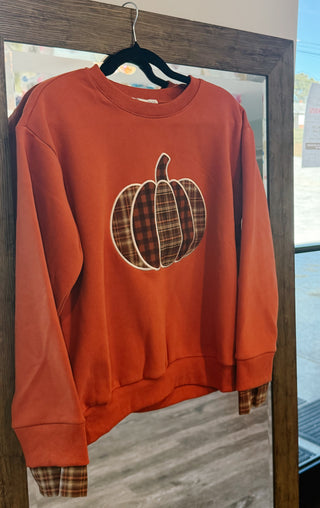 Patch Of Plaid Pumpkin Knit Top