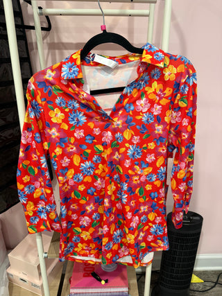The Sail Away Notch Neck Top in Red Multi Floral