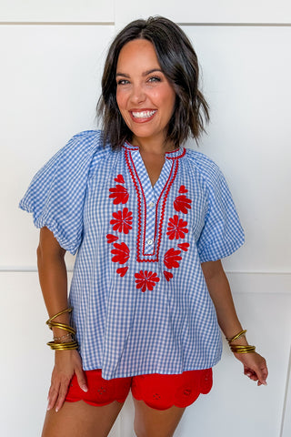The Americana Bloom Gingham Top