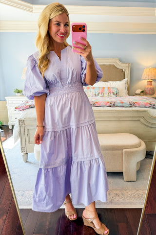 The Katie Dress - Tiered Midi Dress in Lavender