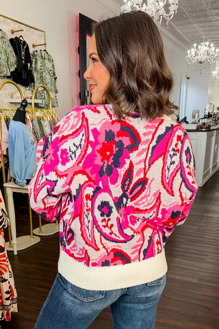 Hot Pink Deal - Cream & Red Printed Sweater