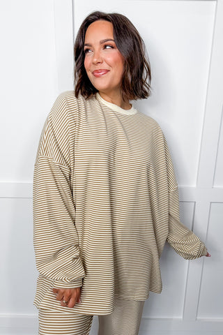 The Jessica Plush Striped Top in Beige