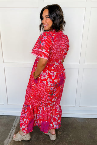 Sweet Bloom Patchwork Midi Dress