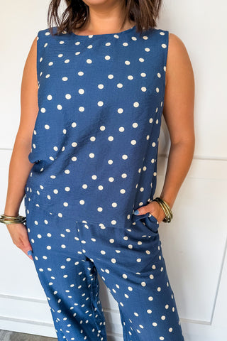Classic Dot Sleeveless Top in Dusty Blue