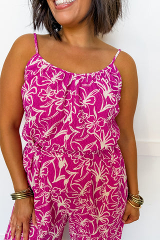 Pink Paradise Printed Tie Waist Jumpsuit