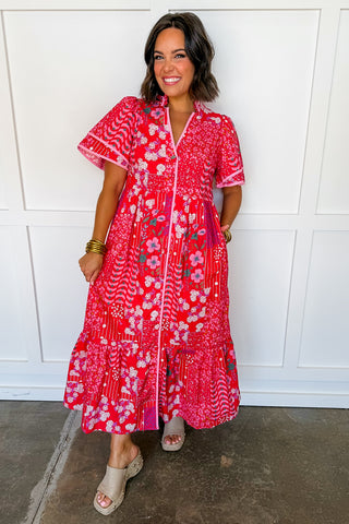 Sweet Bloom Patchwork Midi Dress