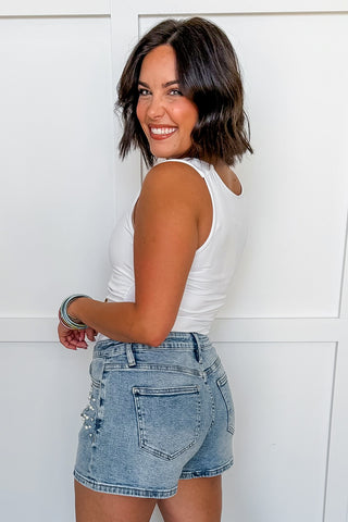 The Lexi Embellished Denim Shorts by Mica