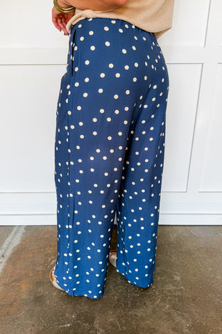 Classic Dot Elastic Pants in Dusty Blue
