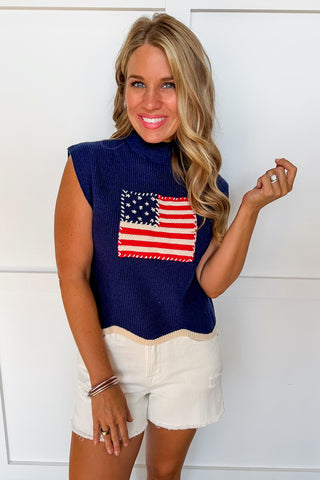 All American Charm Knit Top in Navy