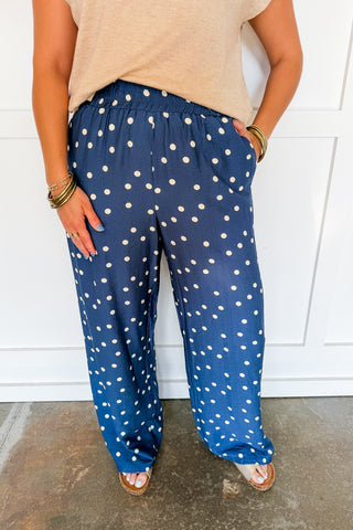 Classic Dot Elastic Pants in Dusty Blue