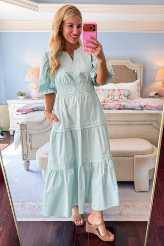 The Katie Dress - Tiered Midi Dress in Mint