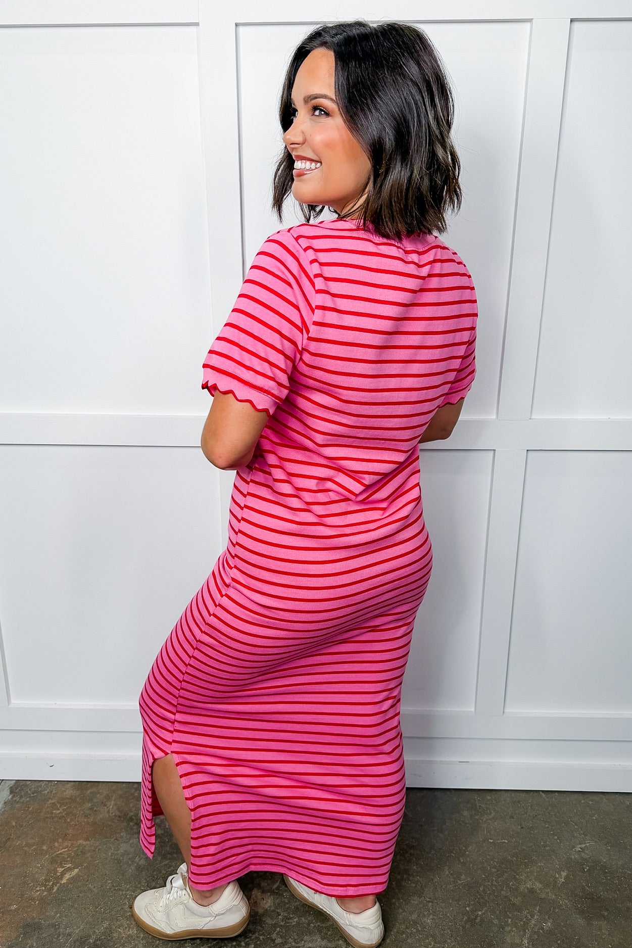 pink and red striped dress Pink & Red Stripe Midi Dress – Jules & James Boutique