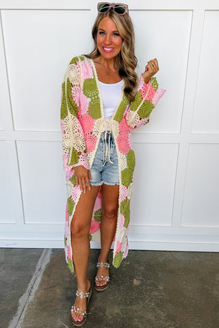 Sweet Sorbet Crochet Long Kimono