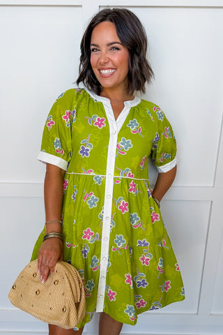 Sweet Garden Flow Dress in Lime