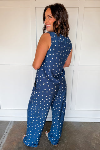 Classic Dot Sleeveless Top in Dusty Blue