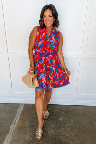 The Sabrina Tropical Print Tie Waist Dress