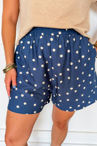 Classic Dot Elastic Shorts in Dusty Blue