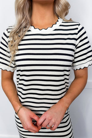 Black & Ivory Stripe Midi Dress