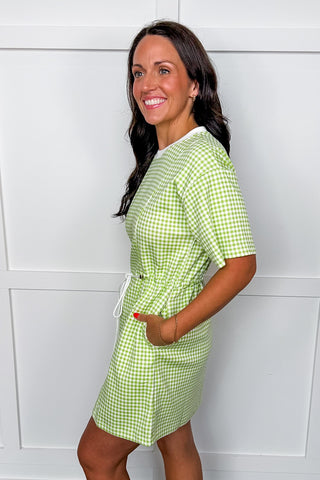 Casual Cutie Gingham Dress in Green