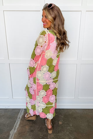 Sweet Sorbet Crochet Long Kimono