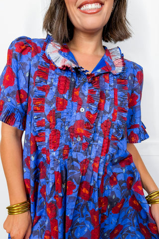 Midnight Bloom Pleated Ruffle Dress