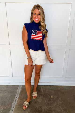 All American Charm Knit Top in Navy
