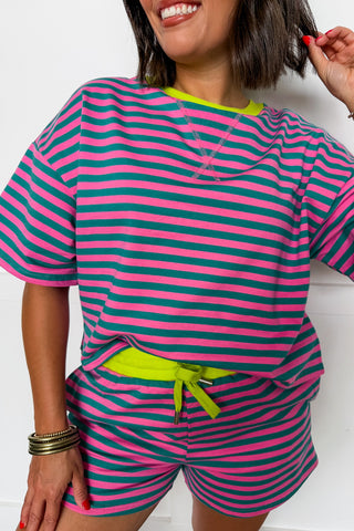 Pink Turquoise Stripe Short Set