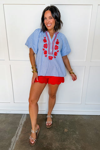 The Americana Bloom Gingham Top