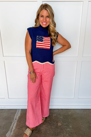 The Harper Red Gingham Wide Leg Trouser Pants