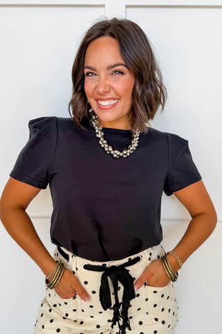 The Larissa Pleat Sleeve Tee in Black by Mary Square