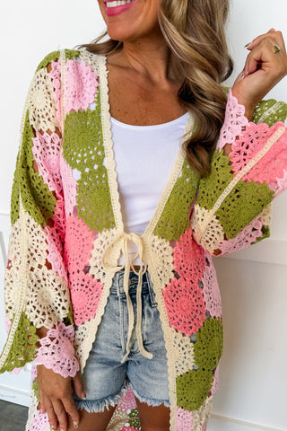 Sweet Sorbet Crochet Long Kimono
