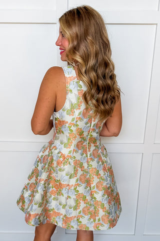 The Eliza Garden Dress in Blue & Peach