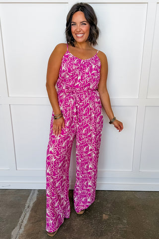 Pink Paradise Printed Tie Waist Jumpsuit