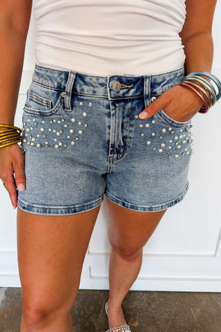 The Lexi Embellished Denim Shorts by Mica