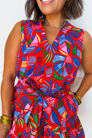 The Sabrina Tropical Print Tie Waist Dress