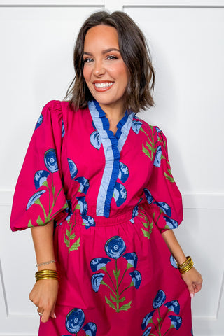 Juliette Rose Printed Maxi Dress in Berry