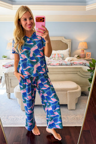 The Alli Pajama Pant Set in Glow Over Blue by Mary Square