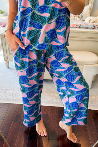 The Alli Pajama Pant Set in Glow Over Blue by Mary Square