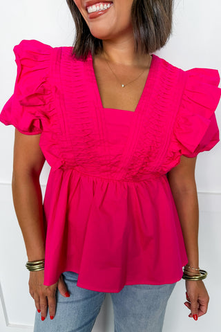 Ruffles & Romance Peplum Top in Hot Pink