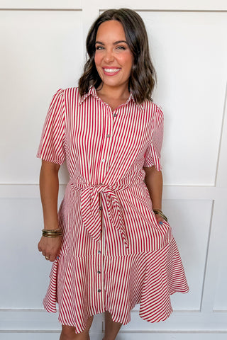 Harbor Stroll Red Stripe Dress