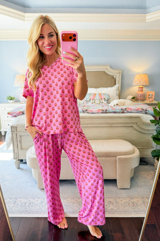 The Alli Pajama Pant Set in Floral Foulard Pink by Mary Square