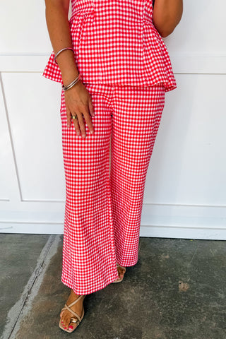 The Harper Red Gingham Wide Leg Trouser Pants