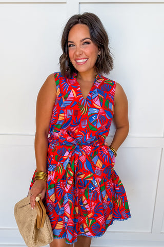The Sabrina Tropical Print Tie Waist Dress